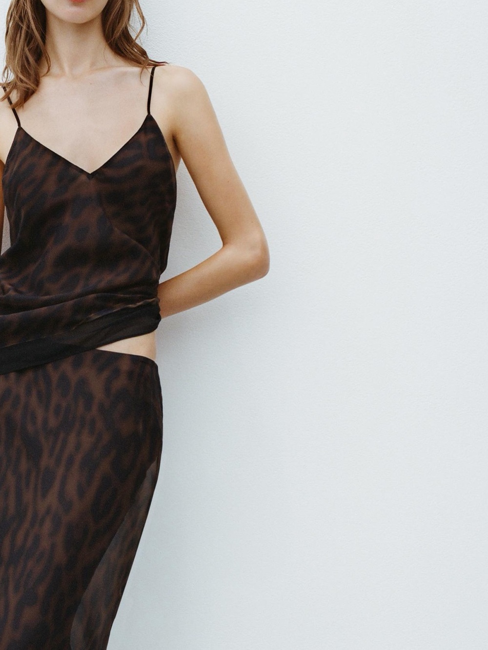 Zara NWT ZW COLLECTION leopard print mesh organza double layer effect midi skirt - Picture 4 of 5